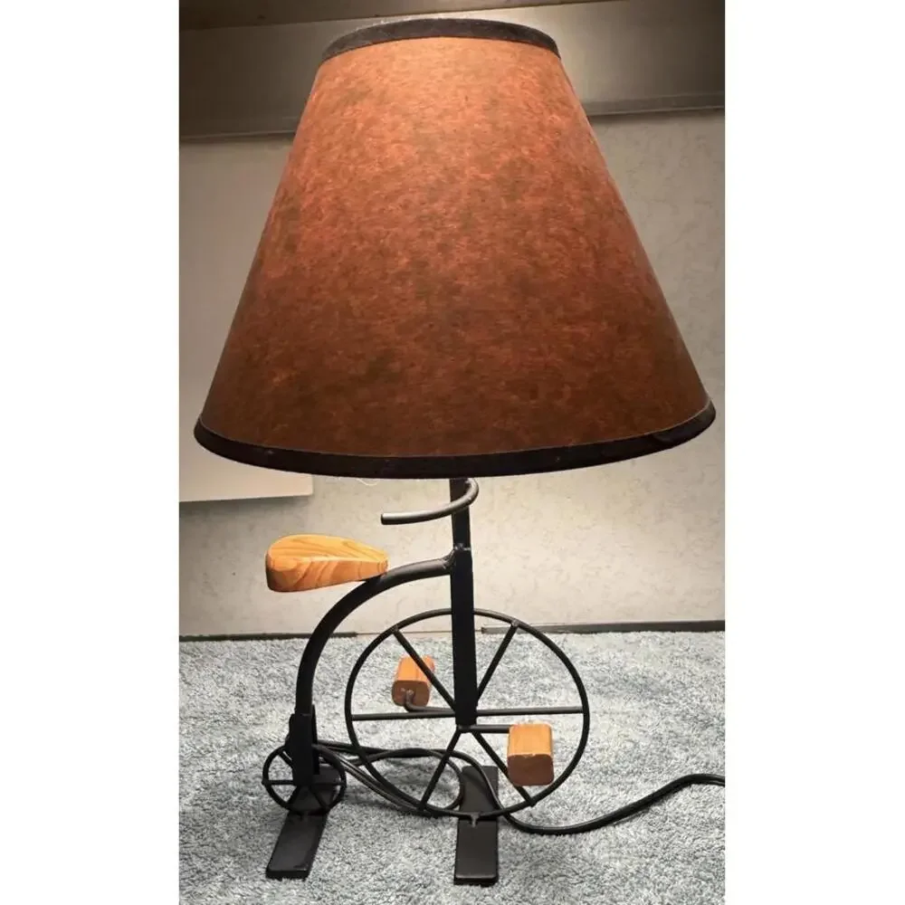 Vintage Penny-Farthing (High Wheel) Bicycle Table Lamp With Tan(stained) Shade